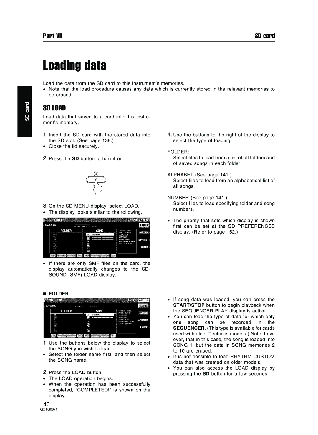 Panasonic SX-KN7000 operating instructions SD Load, Folder 