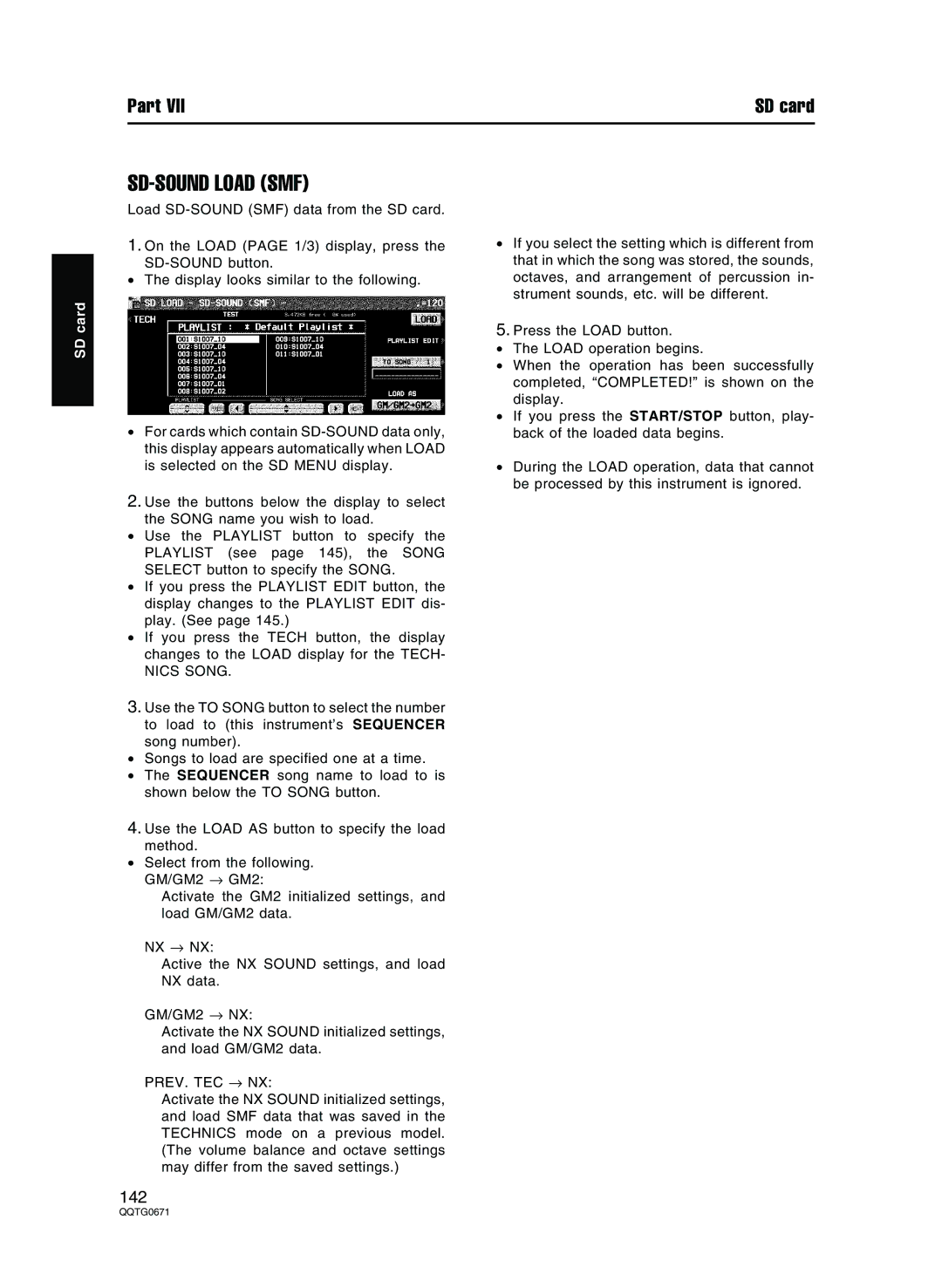 Panasonic SX-KN7000 operating instructions SD-SOUND Load SMF, Nics Song, Prev. Tec → Nx 