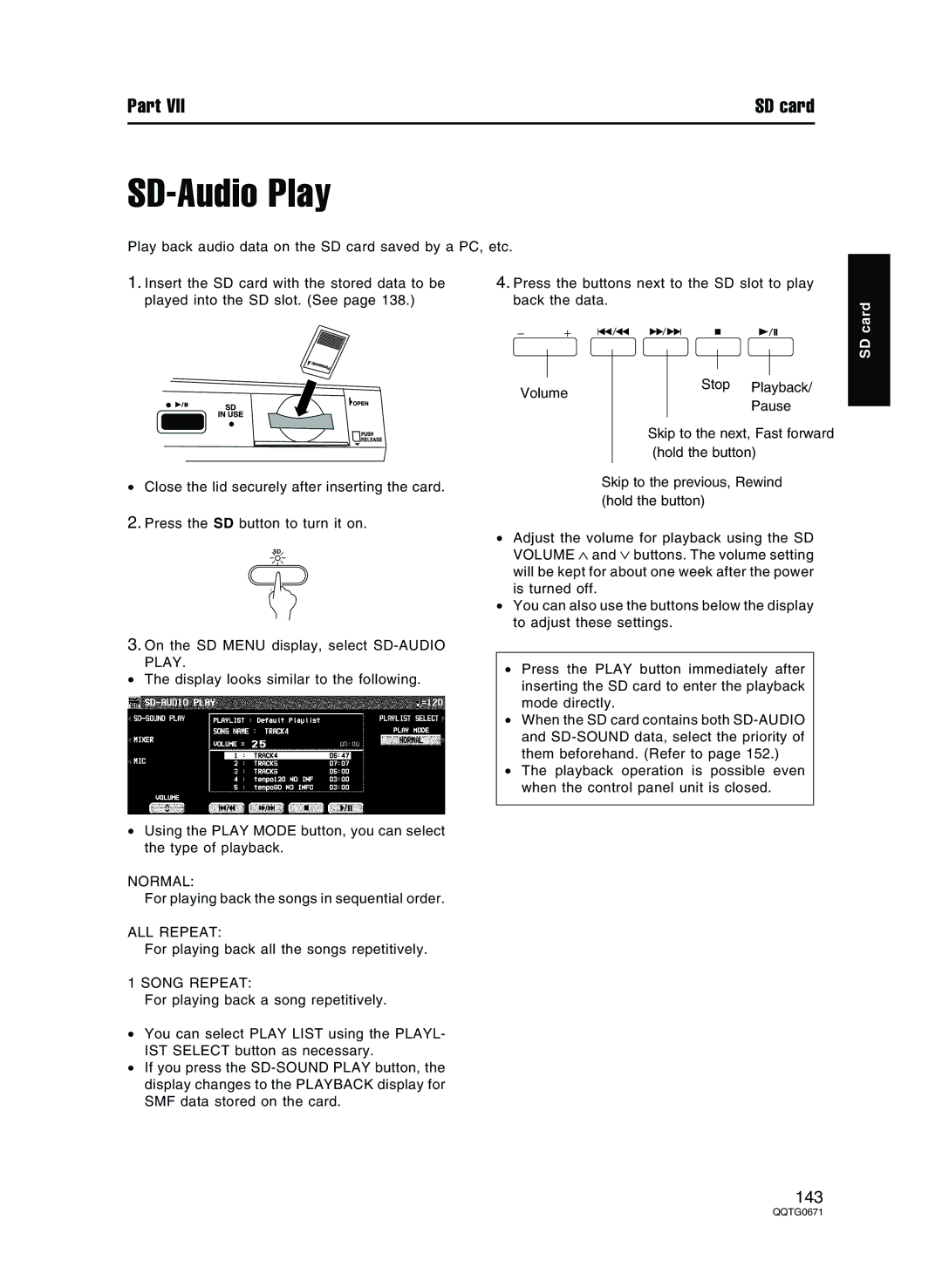 Panasonic SX-KN7000 operating instructions SD-Audio Play, ALL Repeat, Song Repeat 