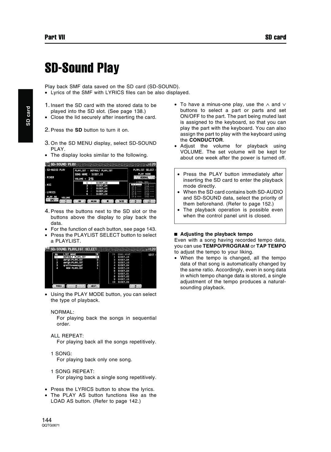 Panasonic SX-KN7000 operating instructions SD-Sound Play, Song 