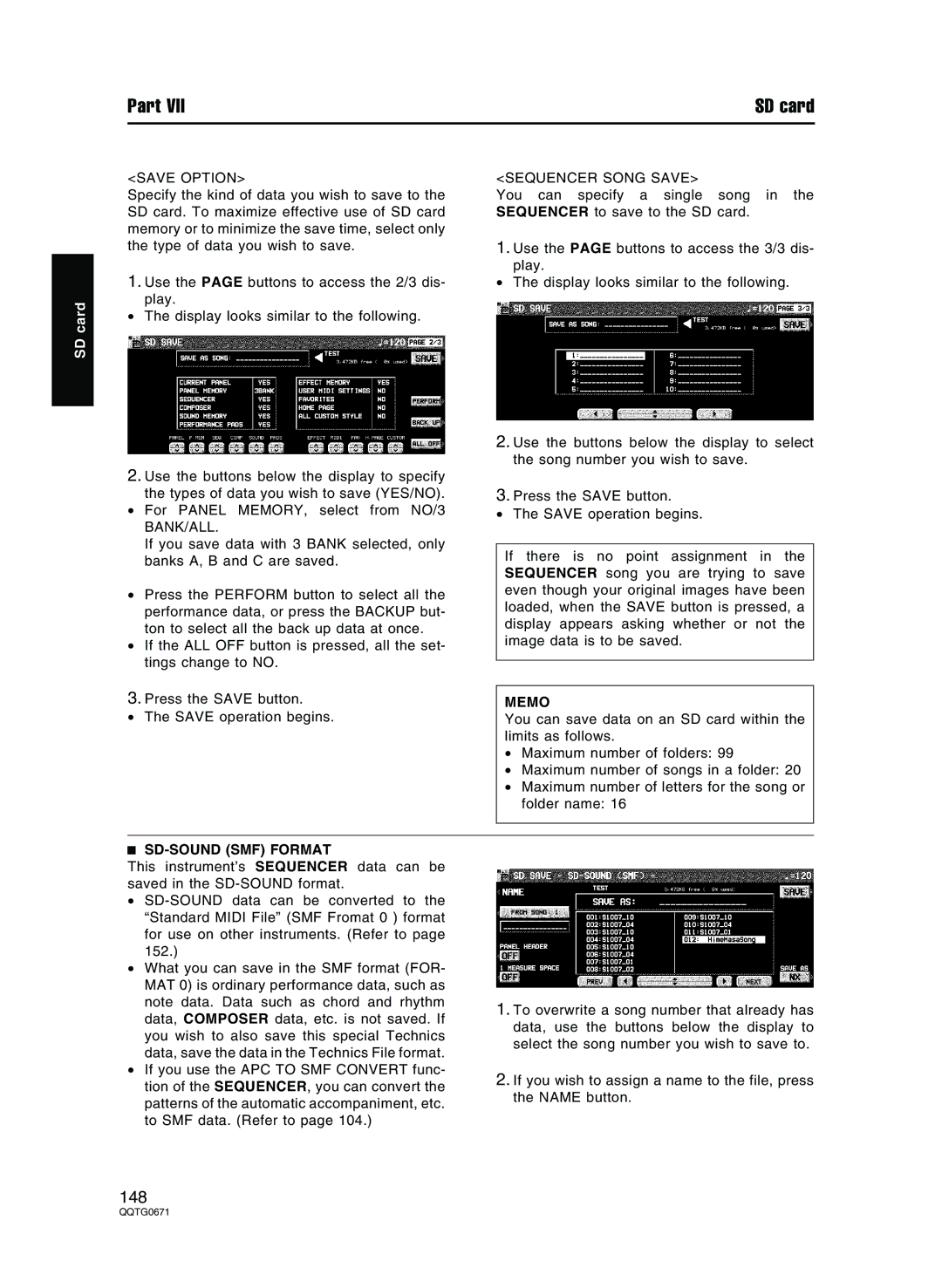 Panasonic SX-KN7000 operating instructions Save Option, SD-SOUND SMF Format 