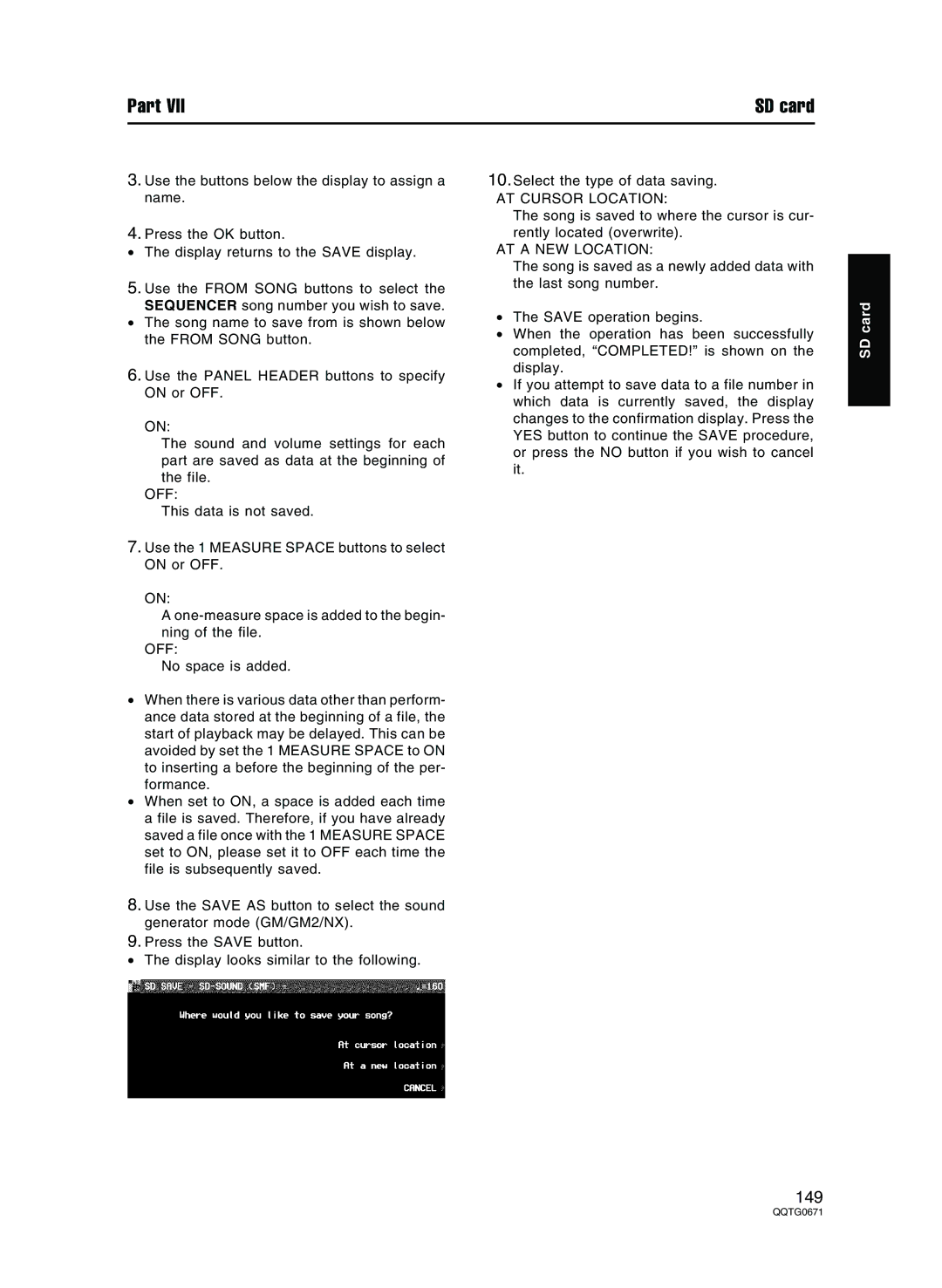 Panasonic SX-KN7000 operating instructions AT Cursor Location, AT a NEW Location 