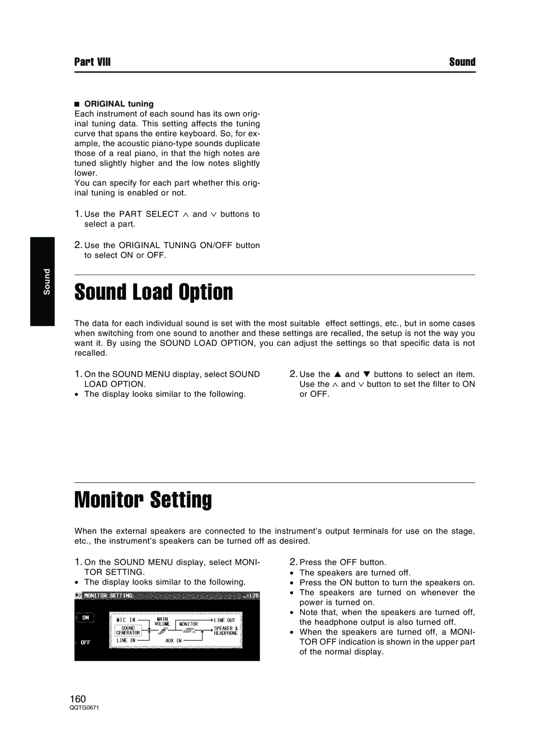 Panasonic SX-KN7000 operating instructions Sound Load Option, Monitor Setting, Original tuning, TOR Setting 