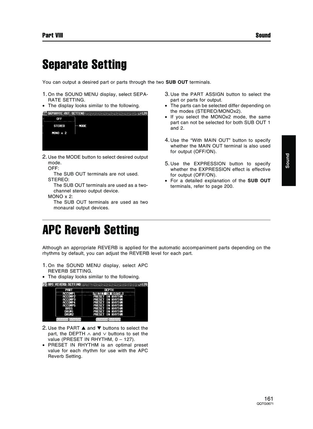 Panasonic SX-KN7000 operating instructions Separate Setting, APC Reverb Setting, Rate Setting, Stereo 