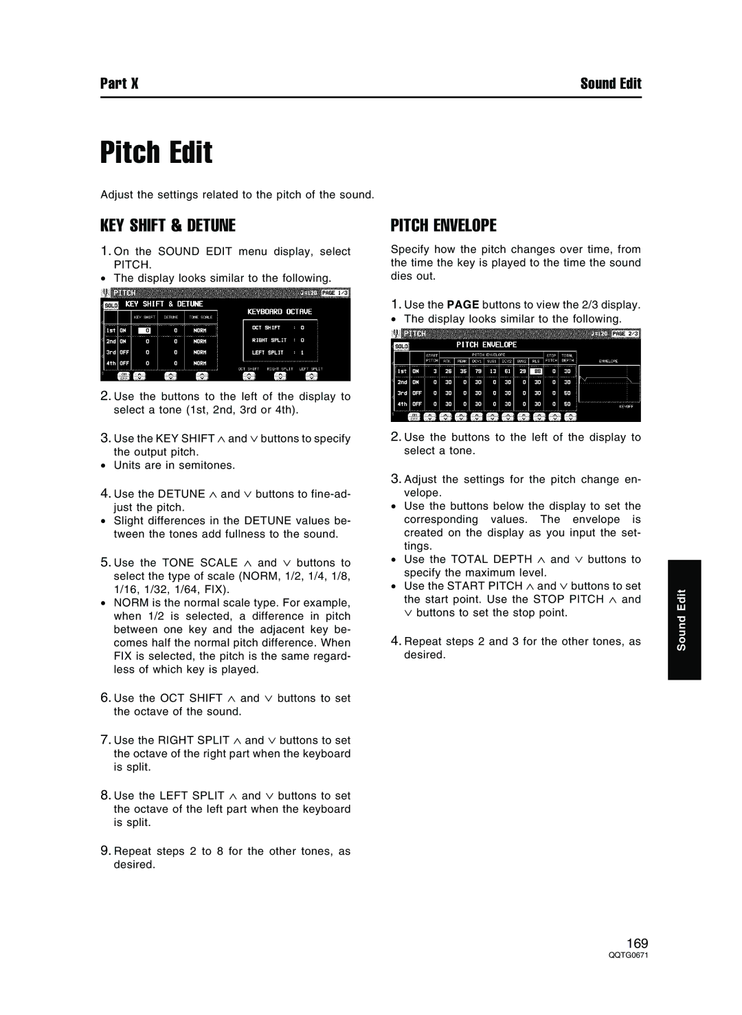 Panasonic SX-KN7000 operating instructions Pitch Edit, KEY Shift & Detune, Pitch Envelope 