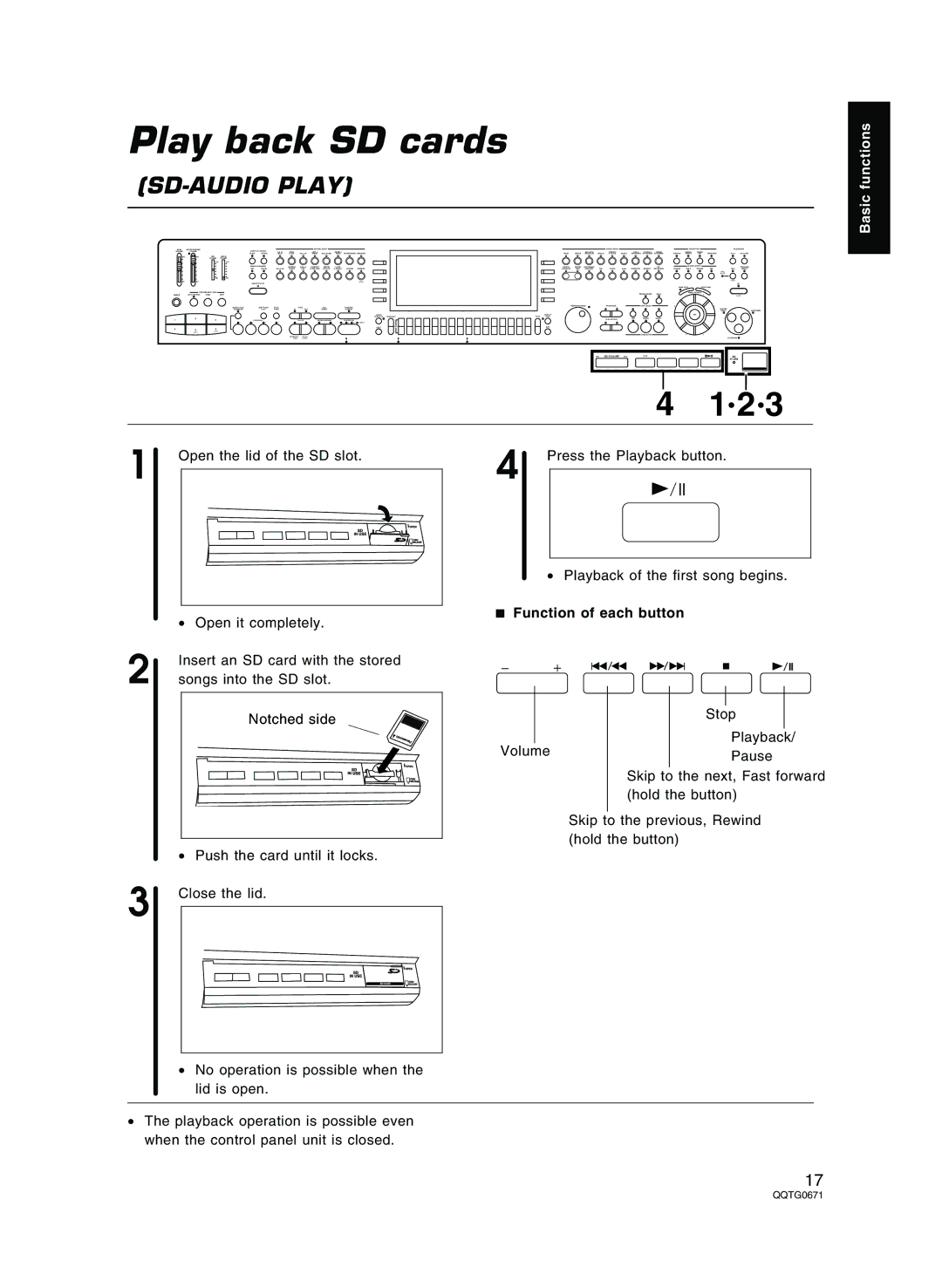 Panasonic SX-KN7000 operating instructions Play back SD cards, Function of each button 