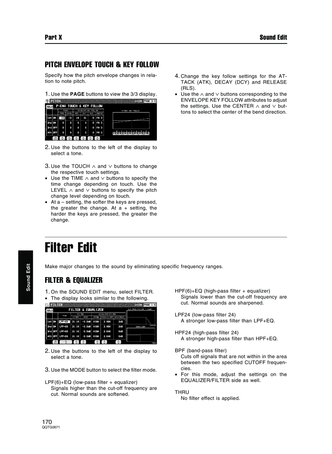 Panasonic SX-KN7000 operating instructions Filter Edit, Pitch Envelope Touch & KEY Follow, Filter & Equalizer, Thru 