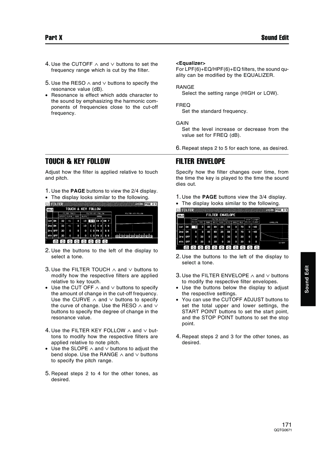 Panasonic SX-KN7000 operating instructions Touch & KEY Follow, Filter Envelope, Equalizer 