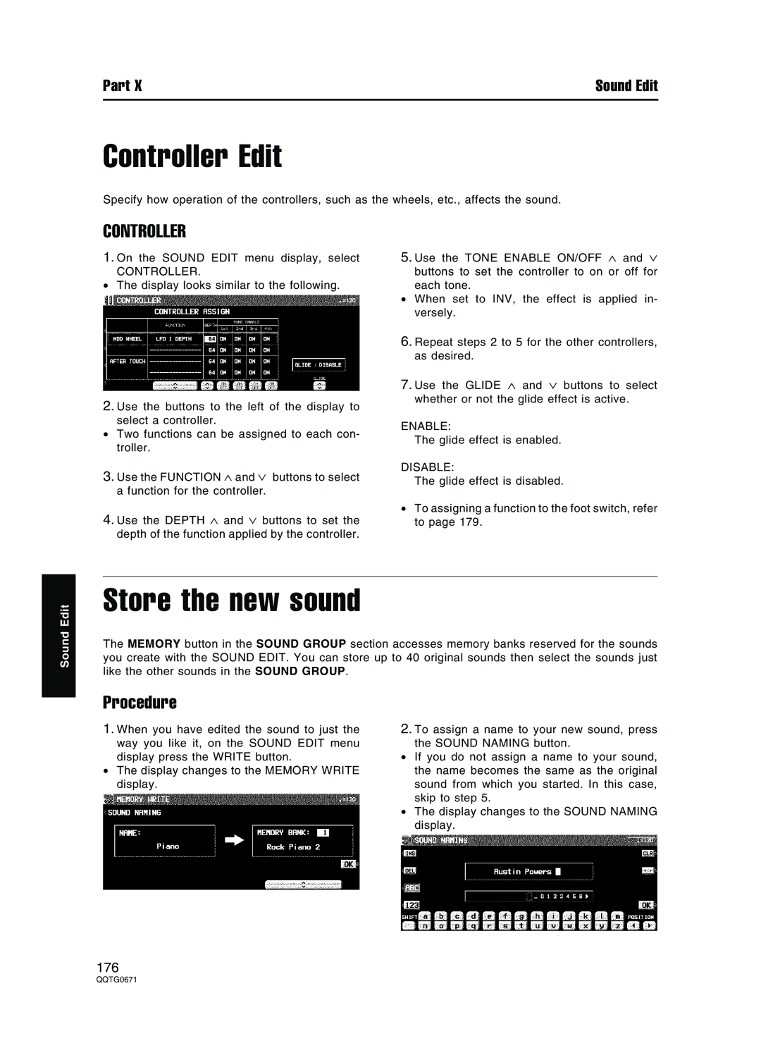 Panasonic SX-KN7000 operating instructions Controller Edit, Store the new sound, Procedure 