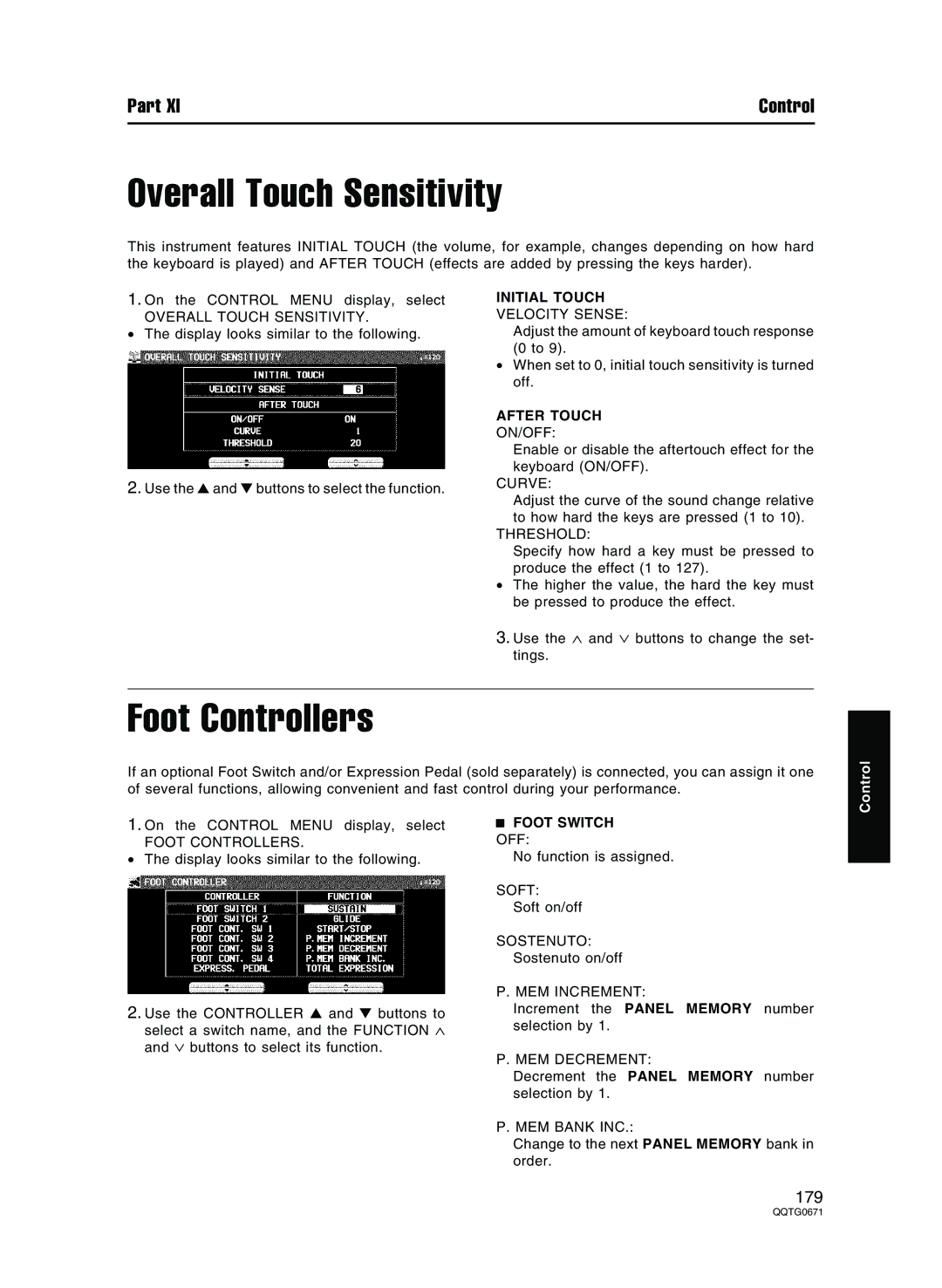 Panasonic SX-KN7000 Overall Touch Sensitivity, Foot Controllers, Initial Touch Velocity Sense, Foot Switch 