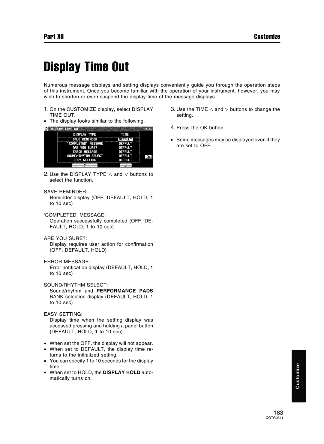 Panasonic SX-KN7000 operating instructions Display Time Out 