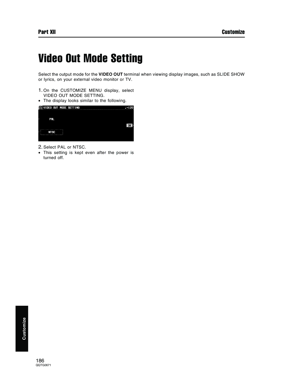 Panasonic SX-KN7000 operating instructions Video Out Mode Setting, Video OUT Mode Setting 