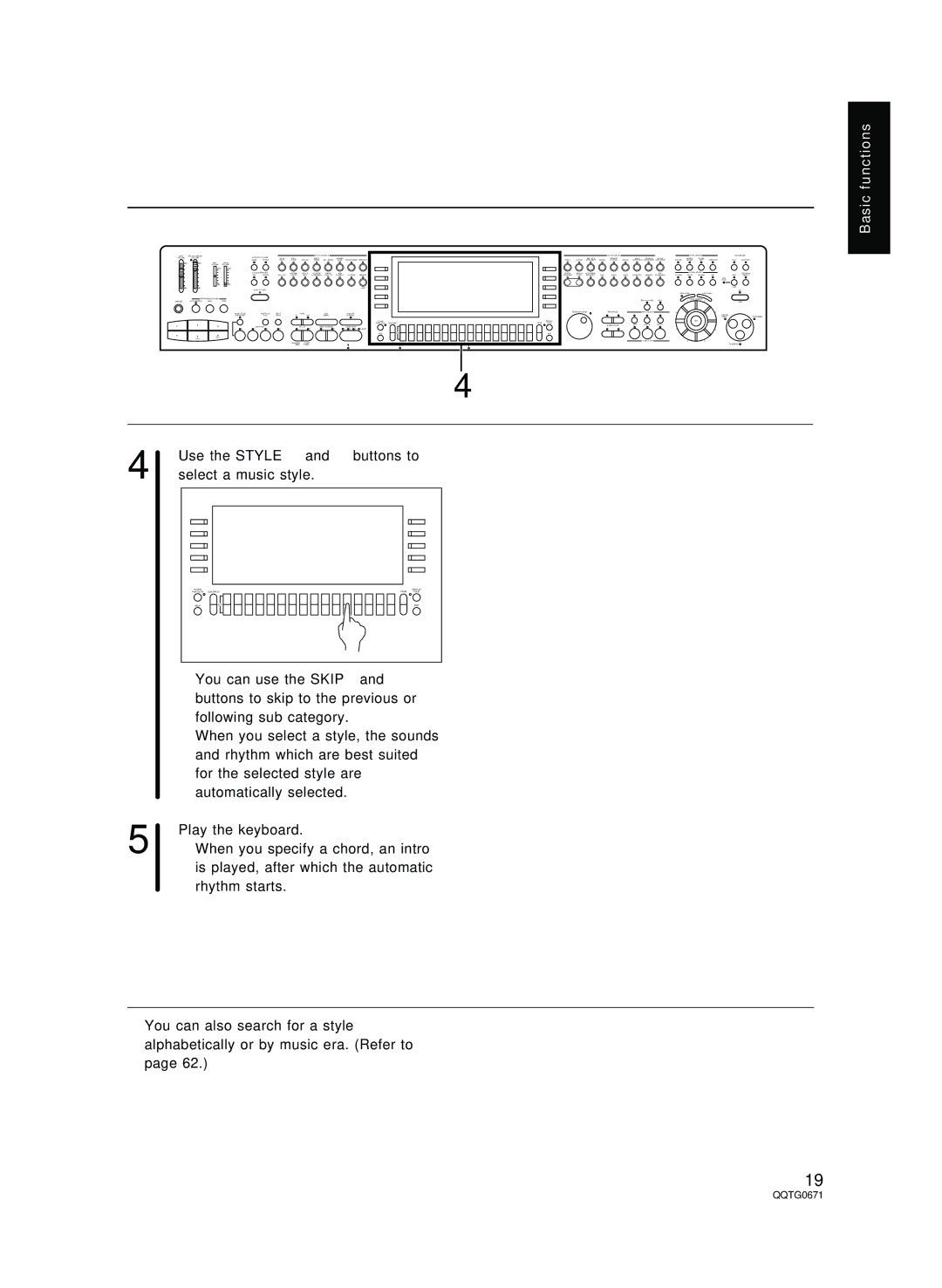 Panasonic SX-KN7000 operating instructions Use the Style and buttons to select a music style 