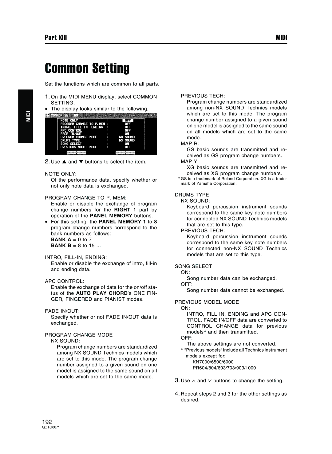 Panasonic SX-KN7000 operating instructions Common Setting 