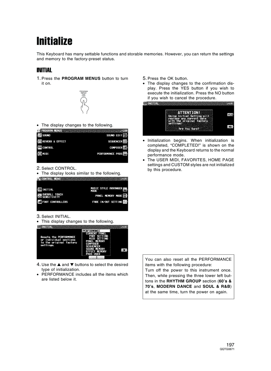 Panasonic SX-KN7000 operating instructions Initialize 