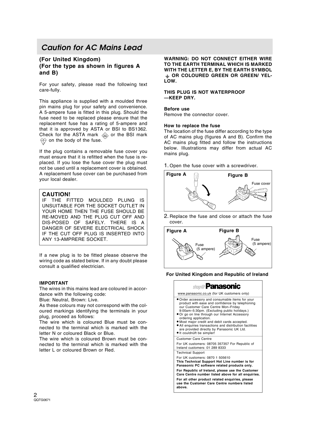 Panasonic SX-KN7000 operating instructions This Plug is not Waterproof -KEEP DRY, Before use, How to replace the fuse 