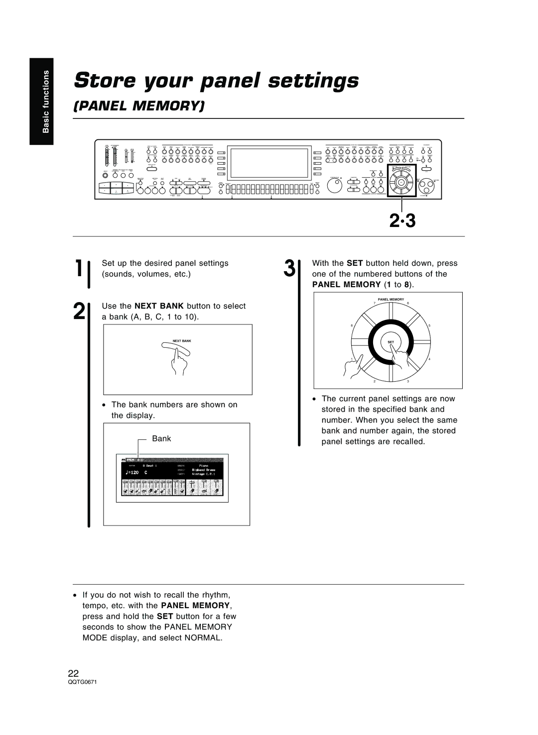 Panasonic SX-KN7000 operating instructions Store your panel settings 