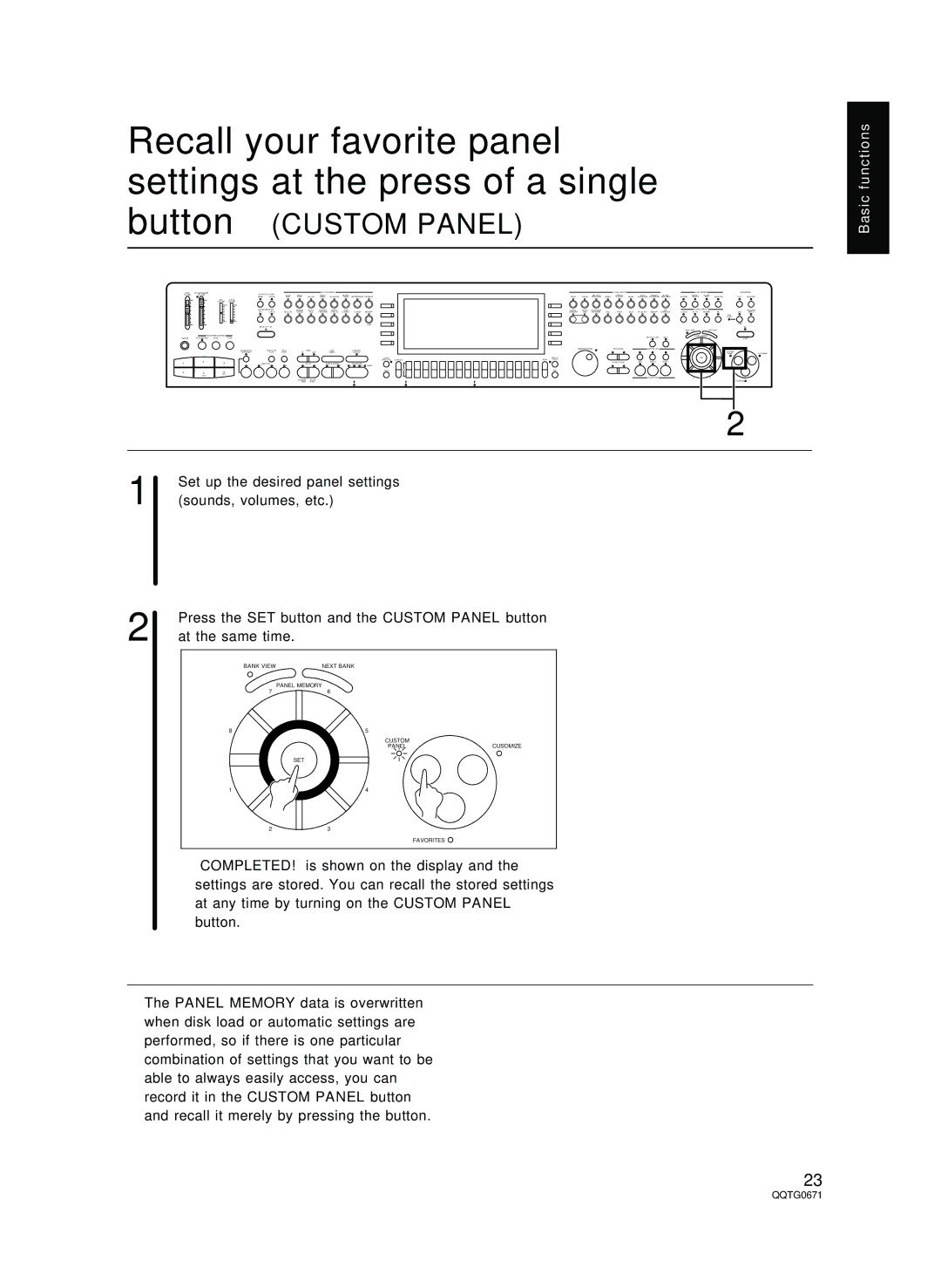 Panasonic SX-KN7000 operating instructions Press the SET button and the Custom Panel button, At the same time 