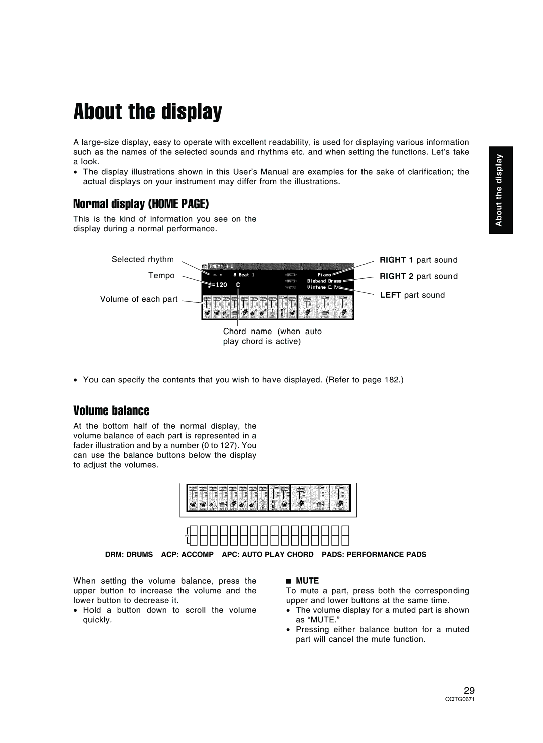 Panasonic SX-KN7000 operating instructions About the display, Normal display Home, Volume balance, Mute 