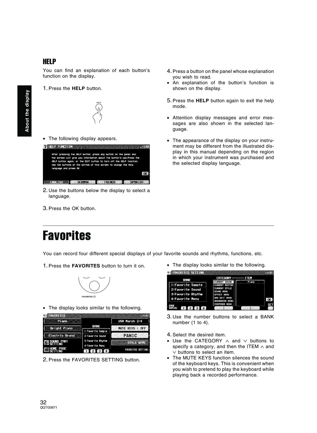 Panasonic SX-KN7000 operating instructions Favorites, Help 