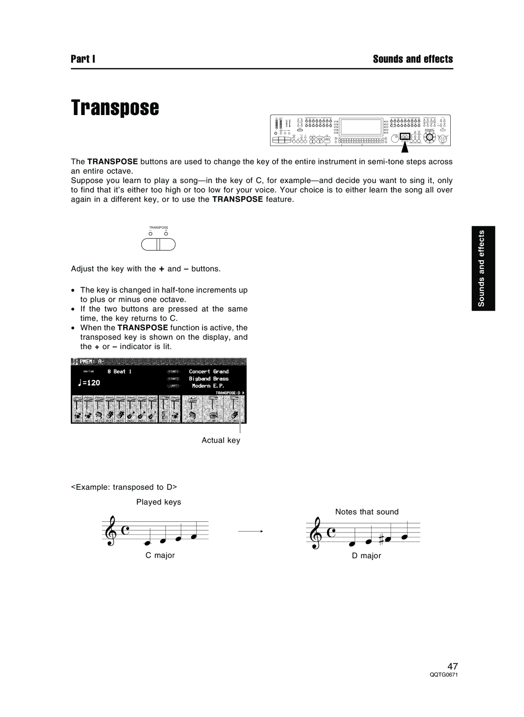 Panasonic SX-KN7000 operating instructions Transpose 