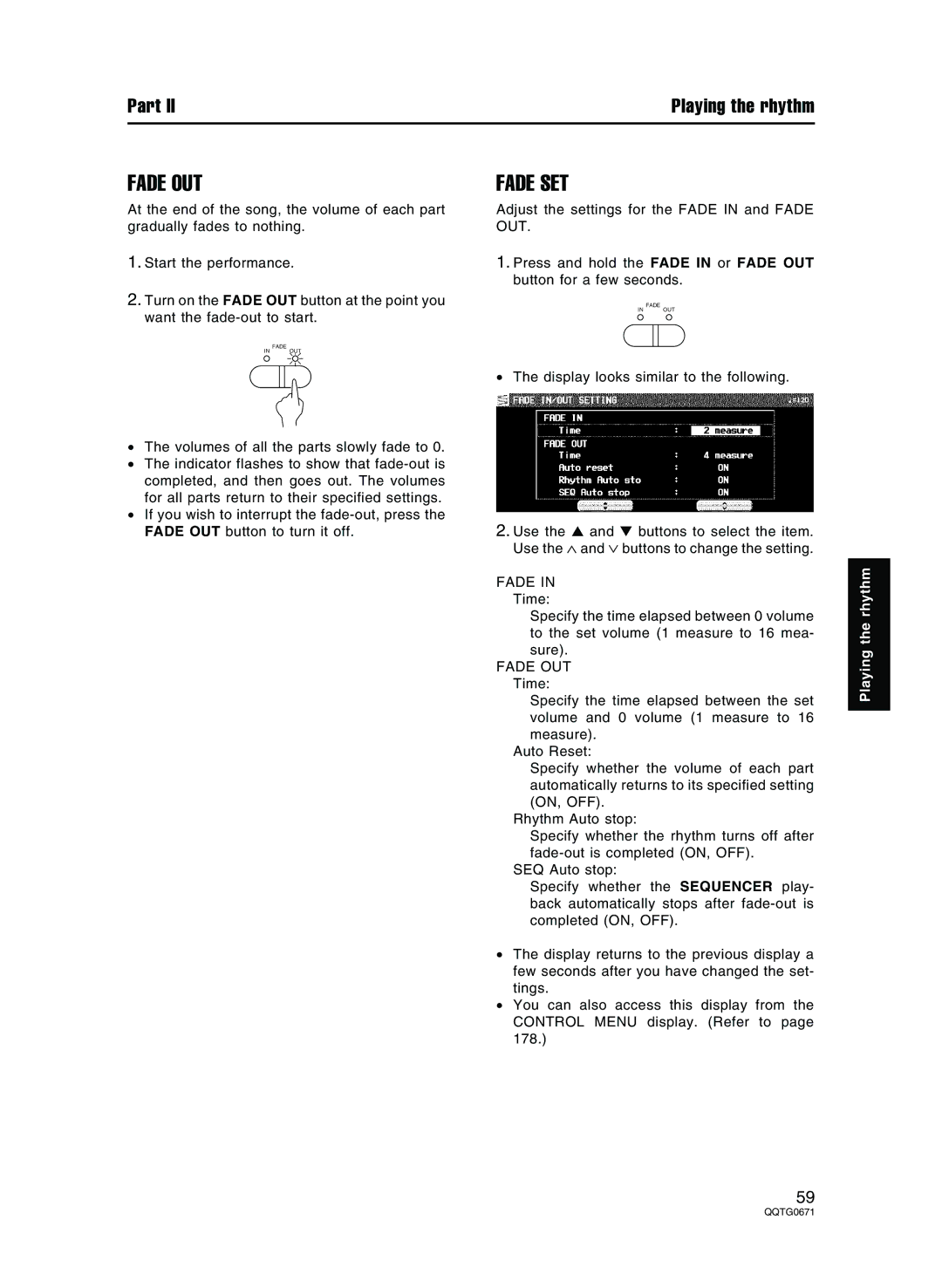 Panasonic SX-KN7000 operating instructions Fade OUT, Fade SET 