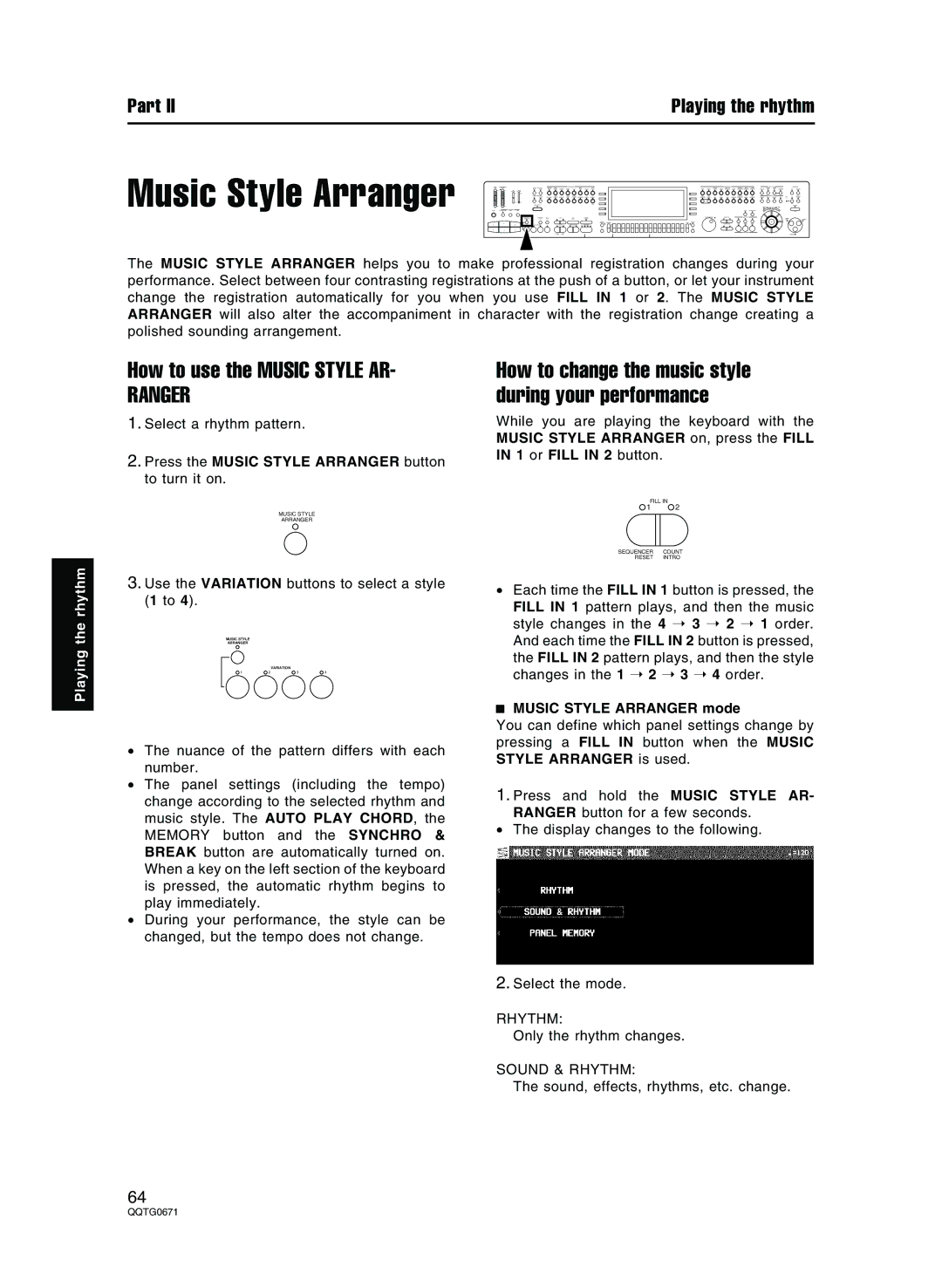 Panasonic SX-KN7000 operating instructions How to use the Music Style AR, Ranger, Music Style Arranger mode 