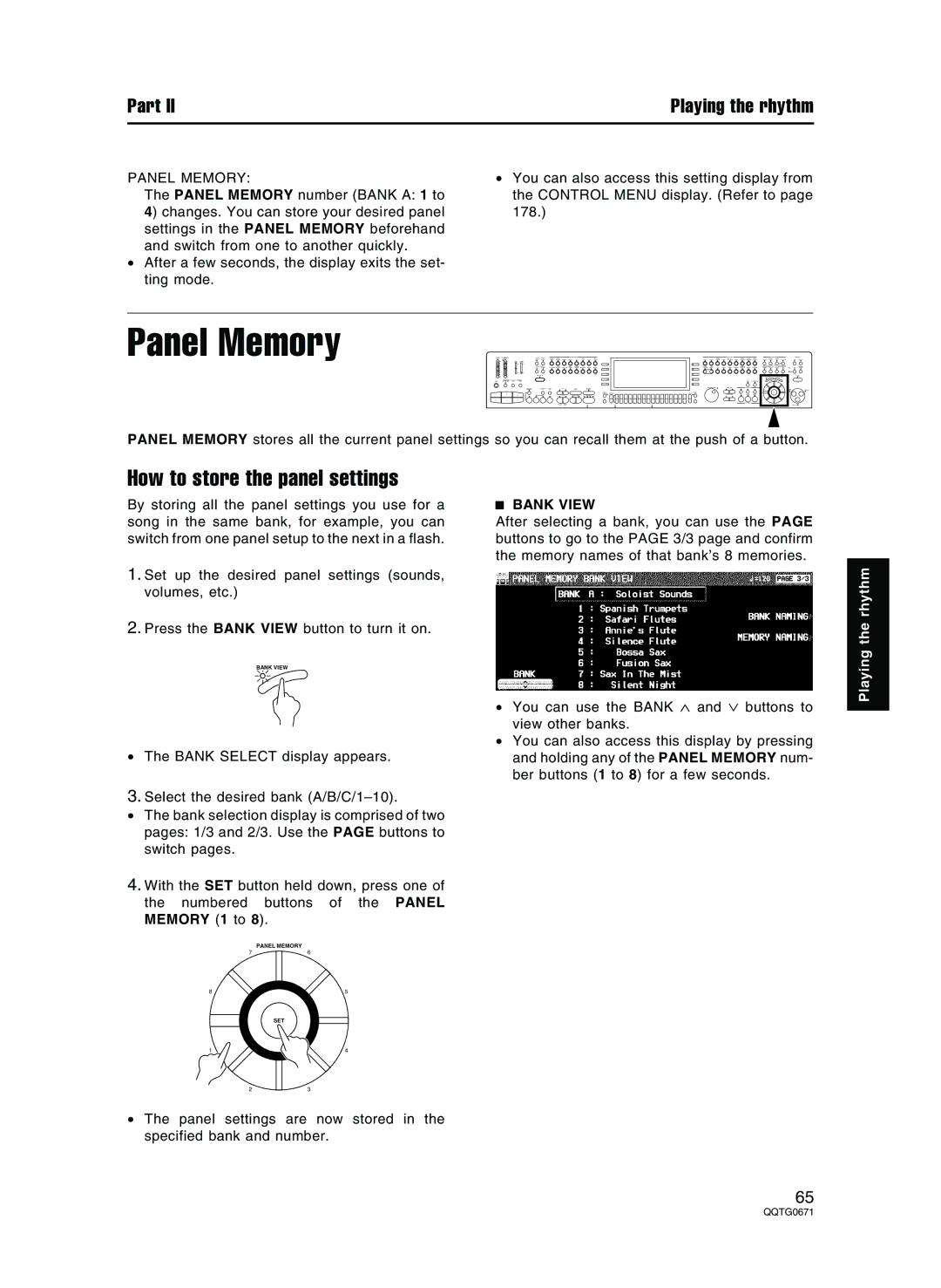 Panasonic SX-KN7000 operating instructions Panel Memory, How to store the panel settings, Bank View 