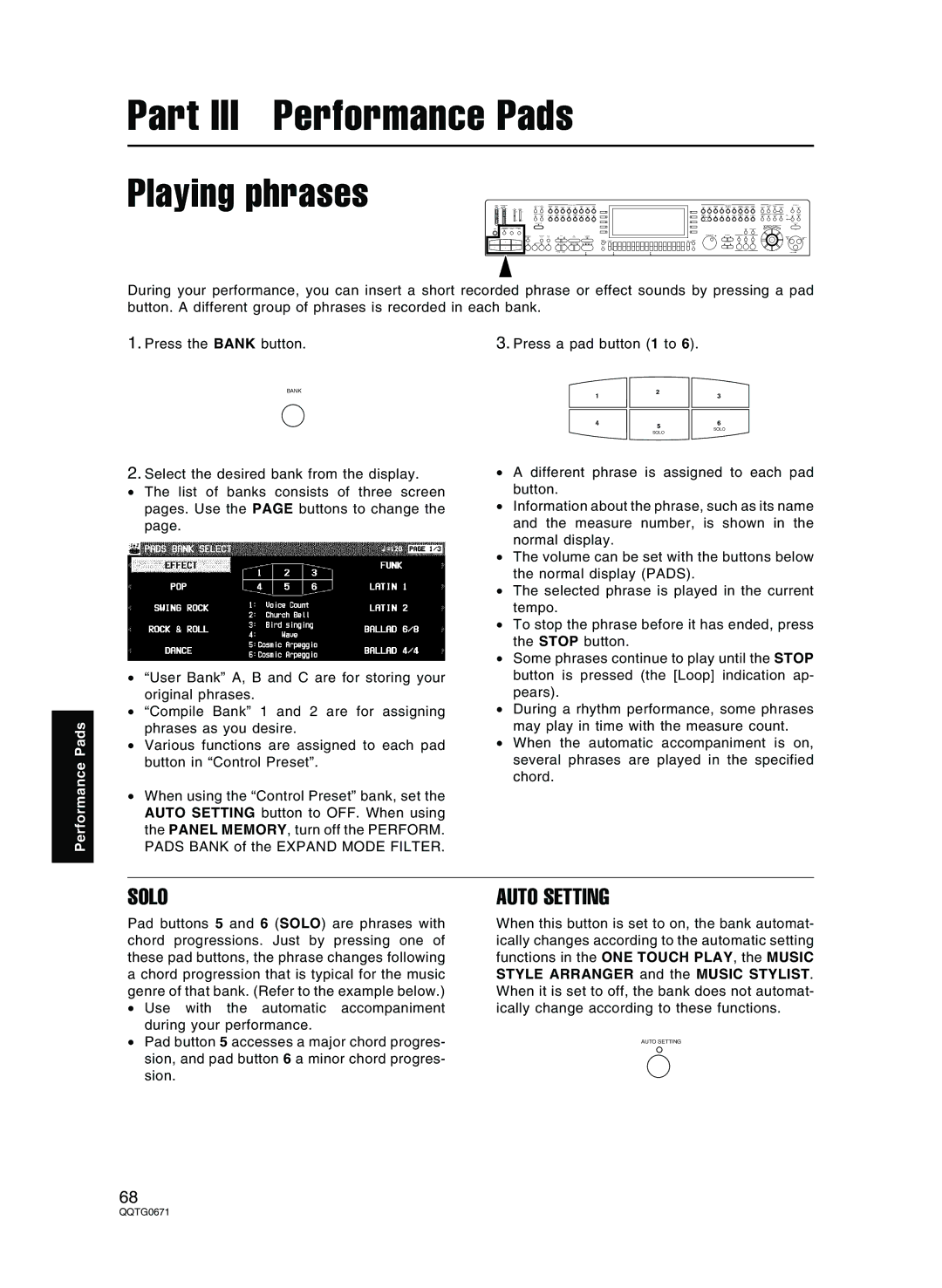 Panasonic SX-KN7000 operating instructions Playing phrases, Auto Setting 