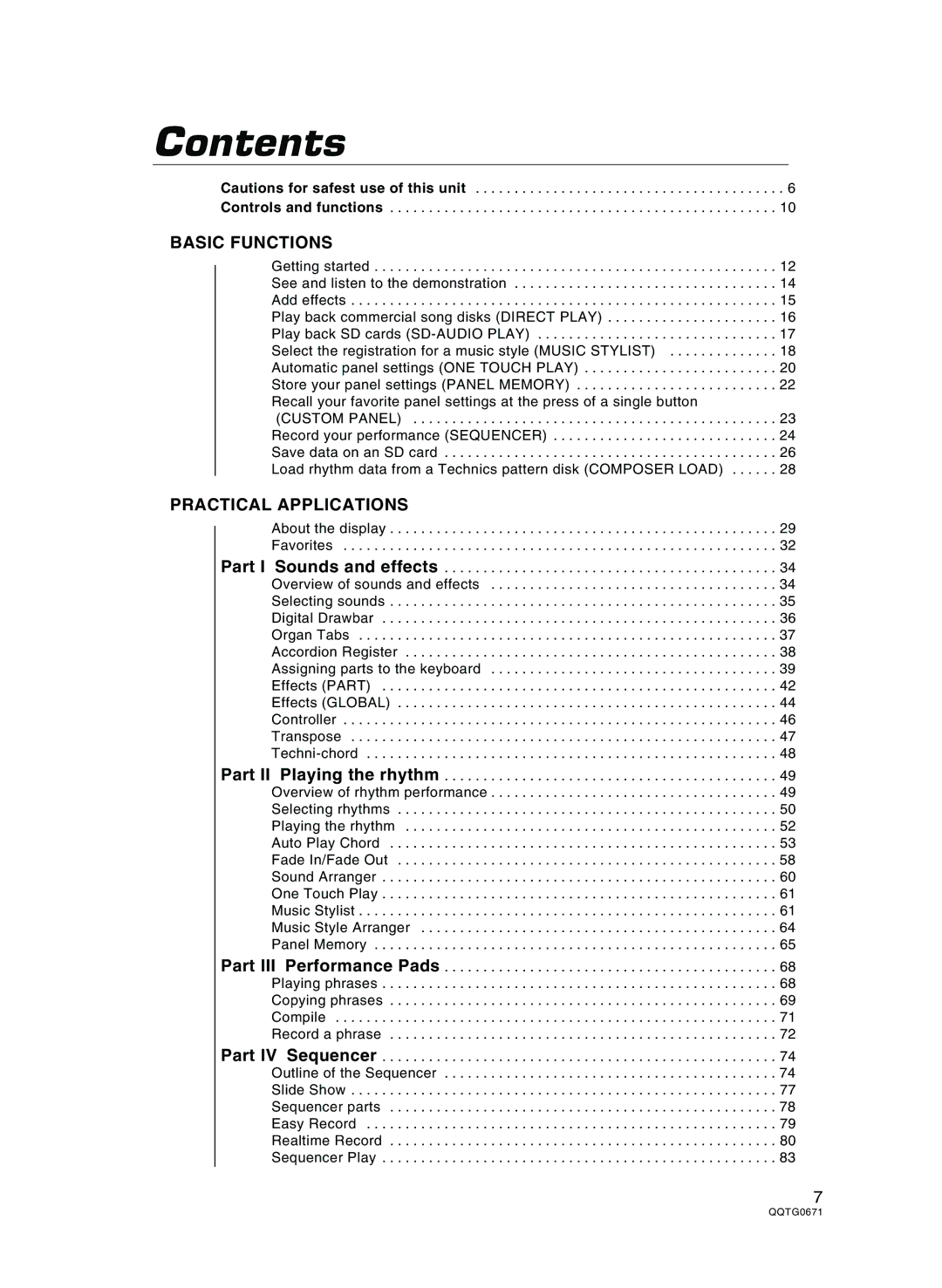 Panasonic SX-KN7000 operating instructions Contents 