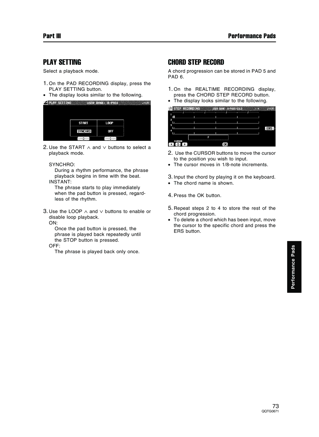 Panasonic SX-KN7000 operating instructions Play Setting, Chord Step Record, Synchro, Instant 