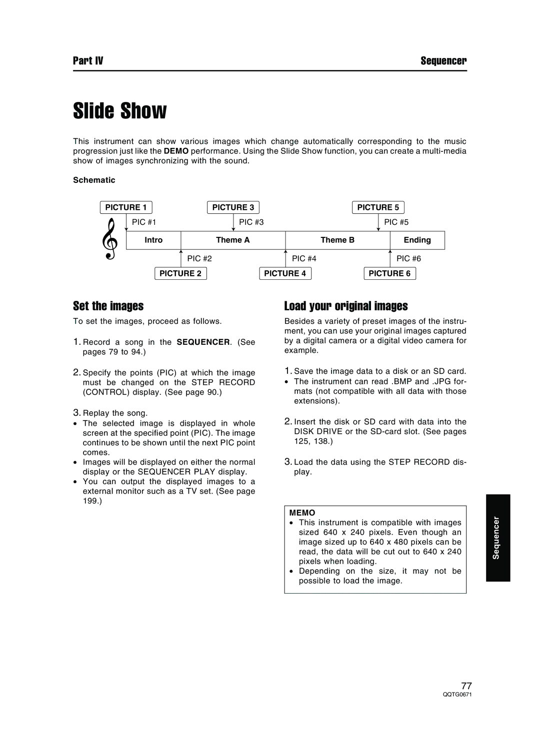 Panasonic SX-KN7000 operating instructions Slide Show, Set the images, Load your original images, Picture, Memo 