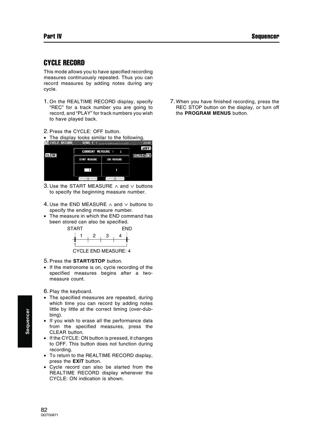 Panasonic SX-KN7000 operating instructions Cycle Record, Start END, Cycle END Measure 