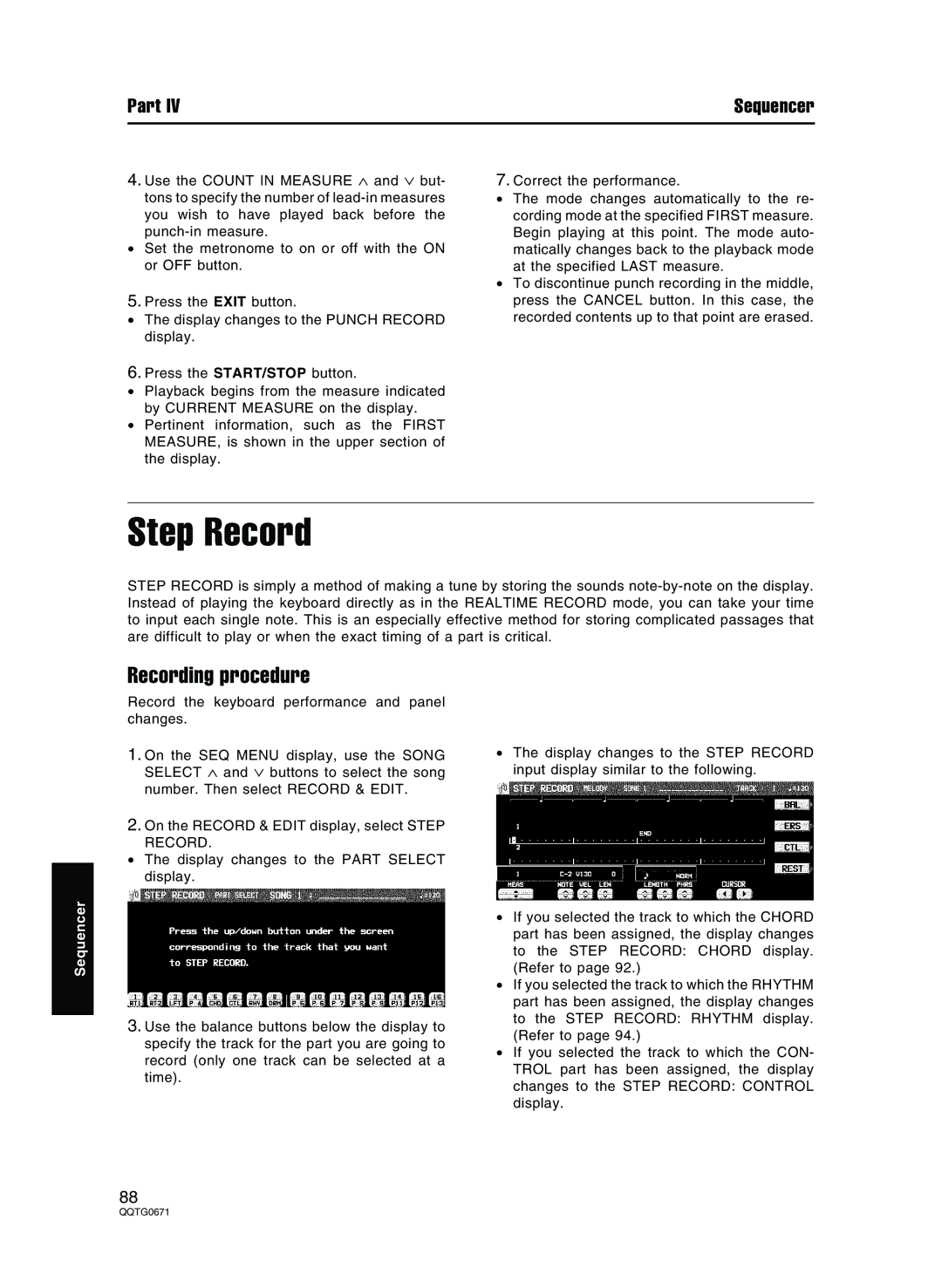 Panasonic SX-KN7000 operating instructions Step Record, Recording procedure 