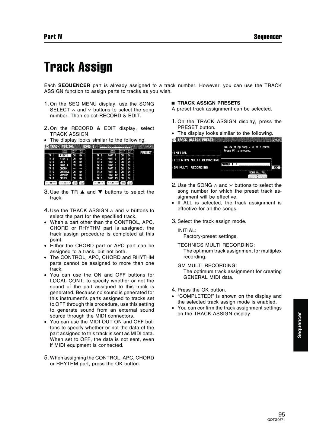 Panasonic SX-KN7000 operating instructions Track Assign Presets 