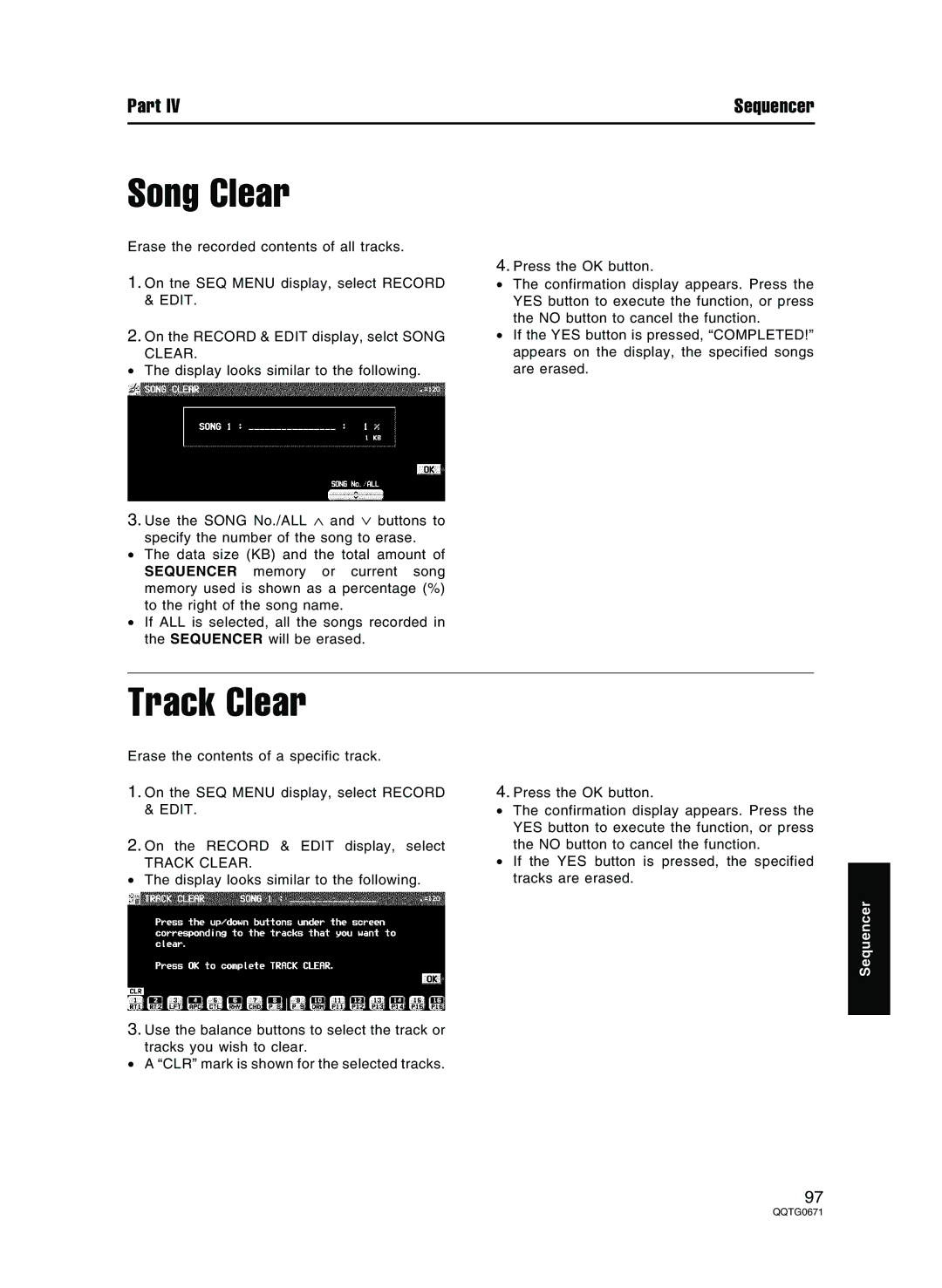 Panasonic SX-KN7000 operating instructions Song Clear, Track Clear 