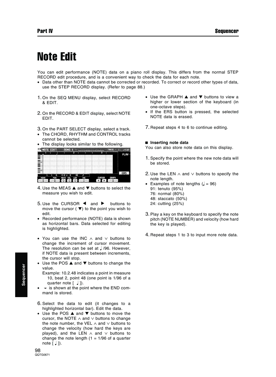 Panasonic SX-KN7000 operating instructions Edit, Inserting note data 