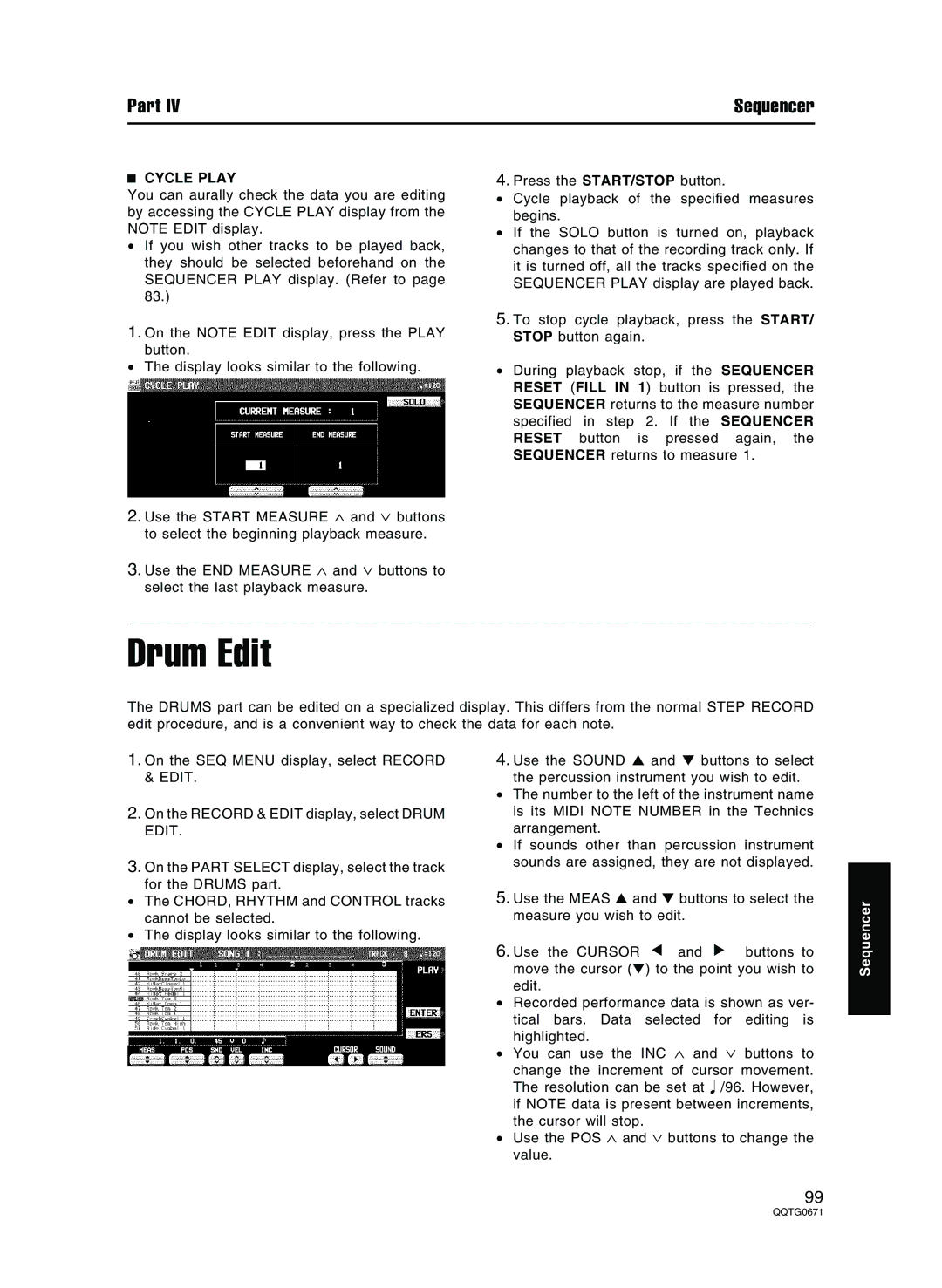 Panasonic SX-KN7000 operating instructions Drum Edit, Cycle Play 