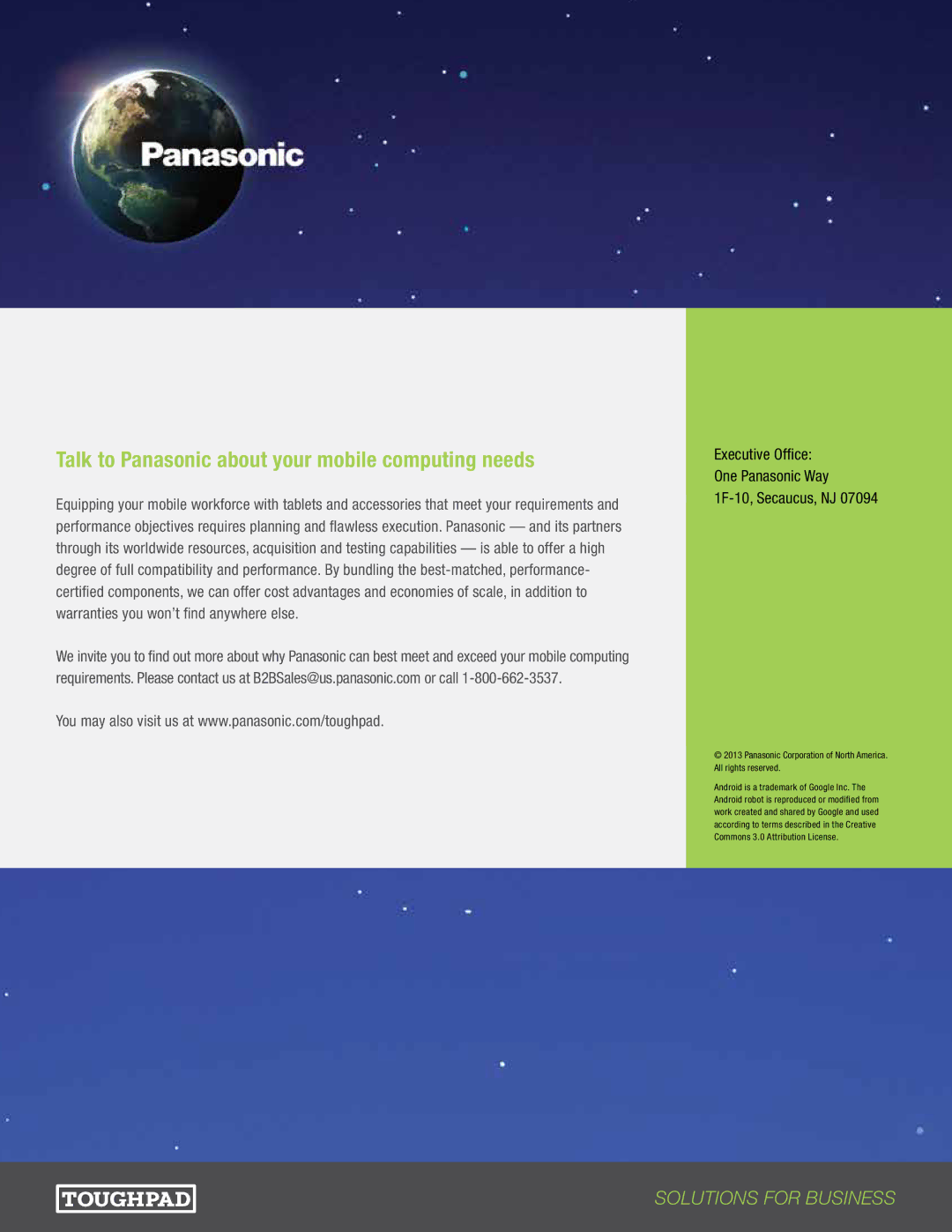 Panasonic TBCA1HDSTP-P, TBCA1HDSTPP manual Talk to Panasonic about your mobile computing needs 