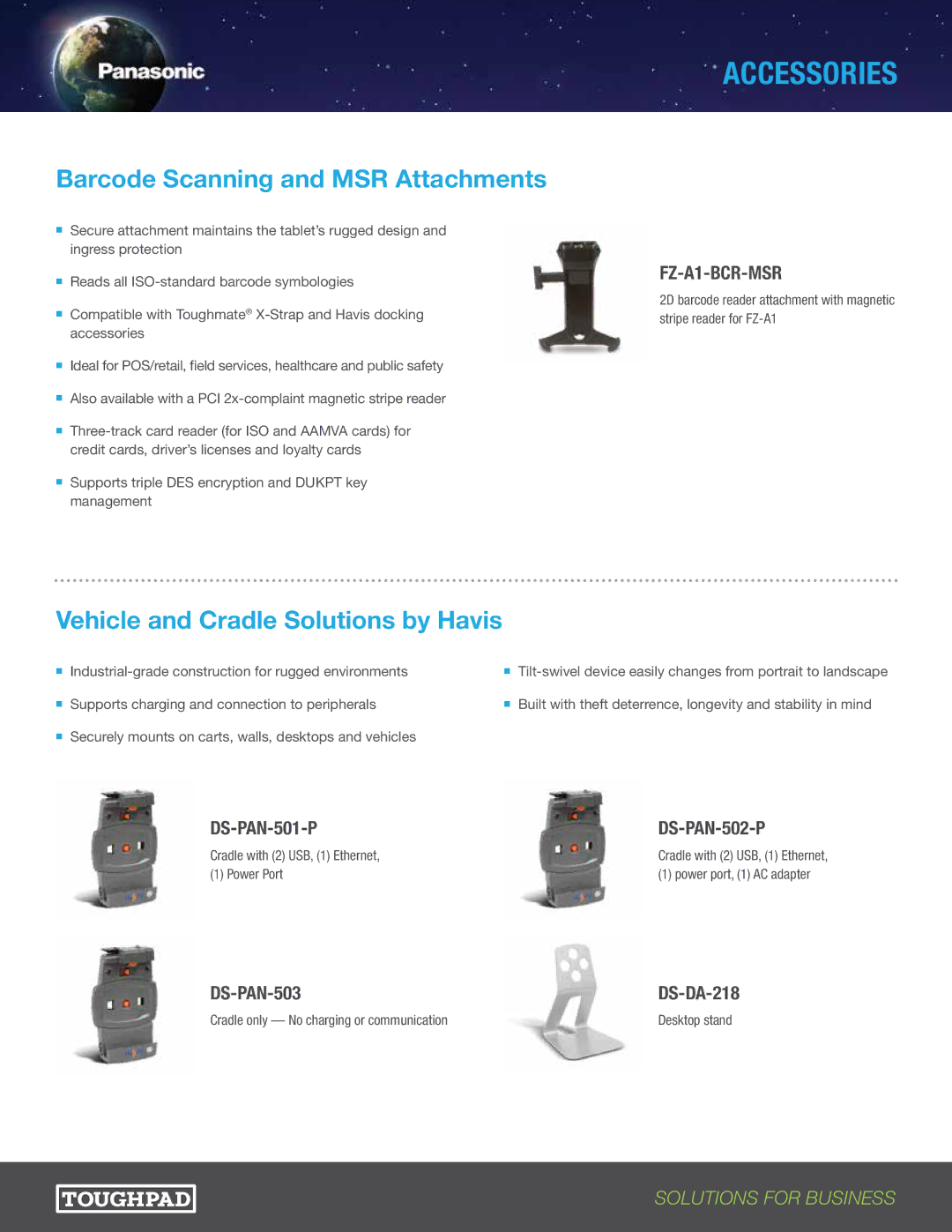 Panasonic TBCA1HDSTPP, TBCA1HDSTP-P manual Barcode Scanning and MSR Attachments, Vehicle and Cradle Solutions by Havis 