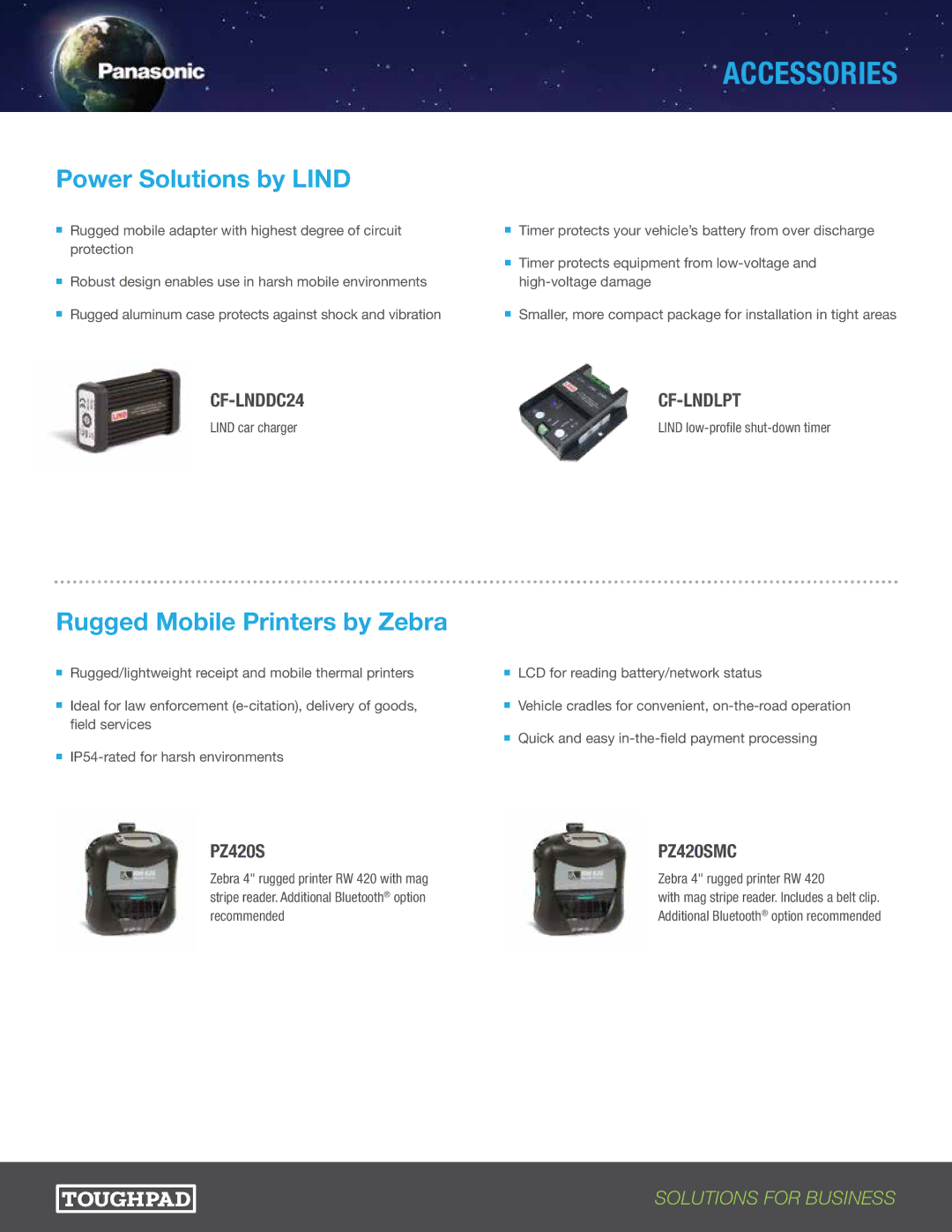 Panasonic TBCA1HDSTPP, TBCA1HDSTP-P manual Power Solutions by Lind, Rugged Mobile Printers by Zebra 