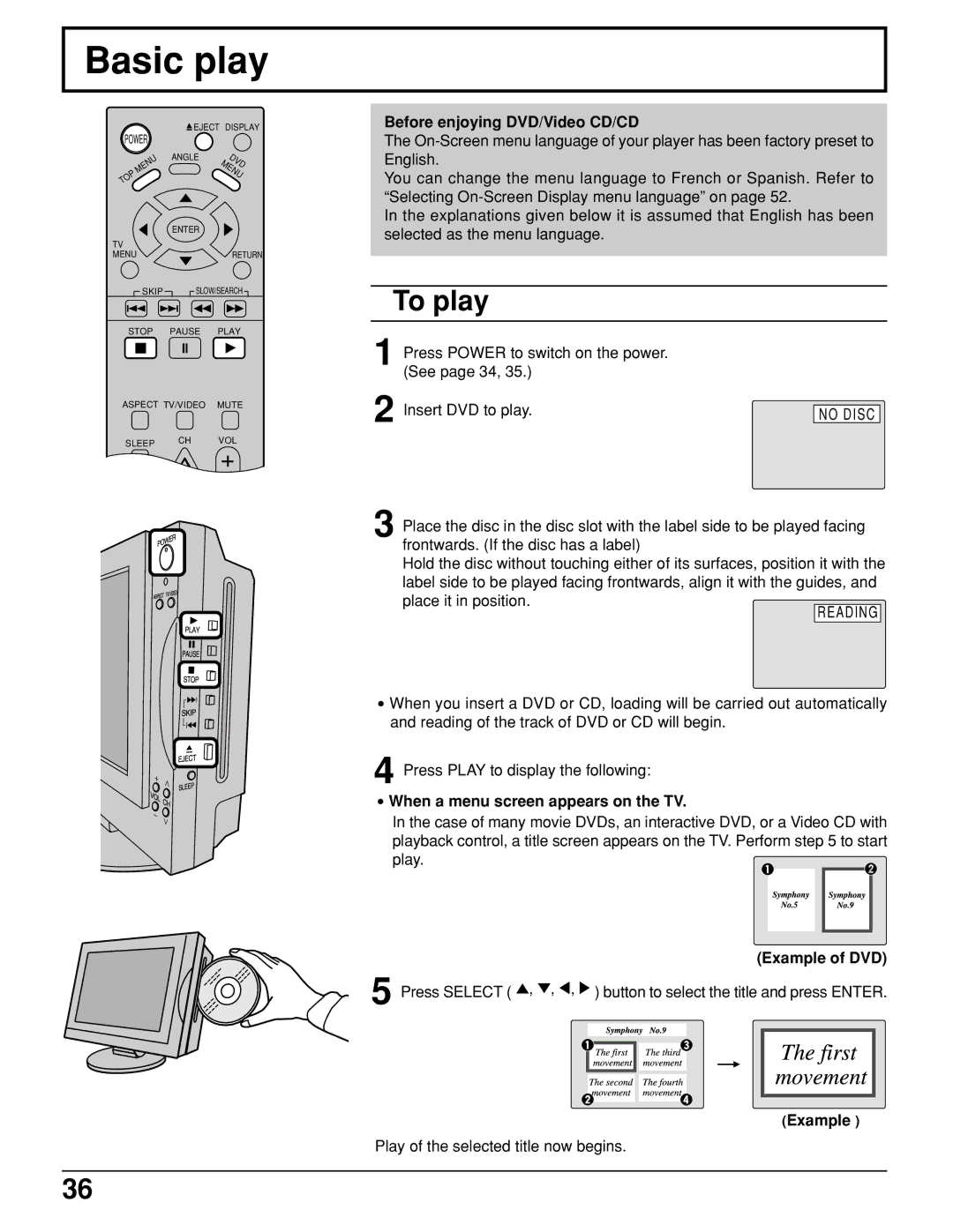 Panasonic TC 11LV1 operating instructions Basic play, To play 