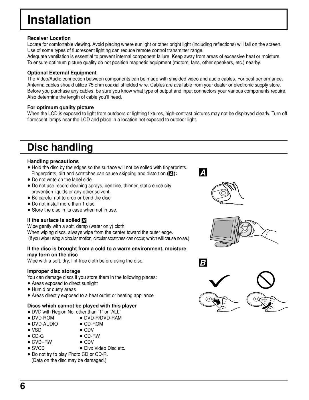 Panasonic TC 11LV1 operating instructions Installation 