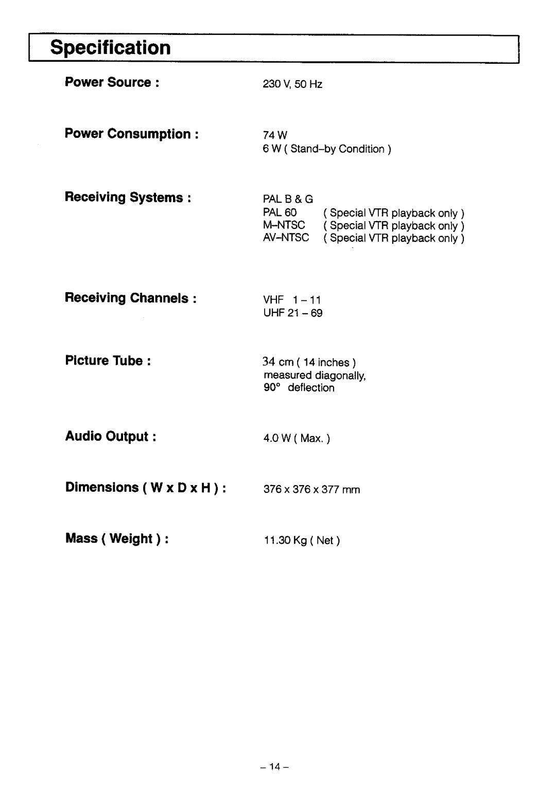 Panasonic TQB4G0019, TC-14L3Z manual 