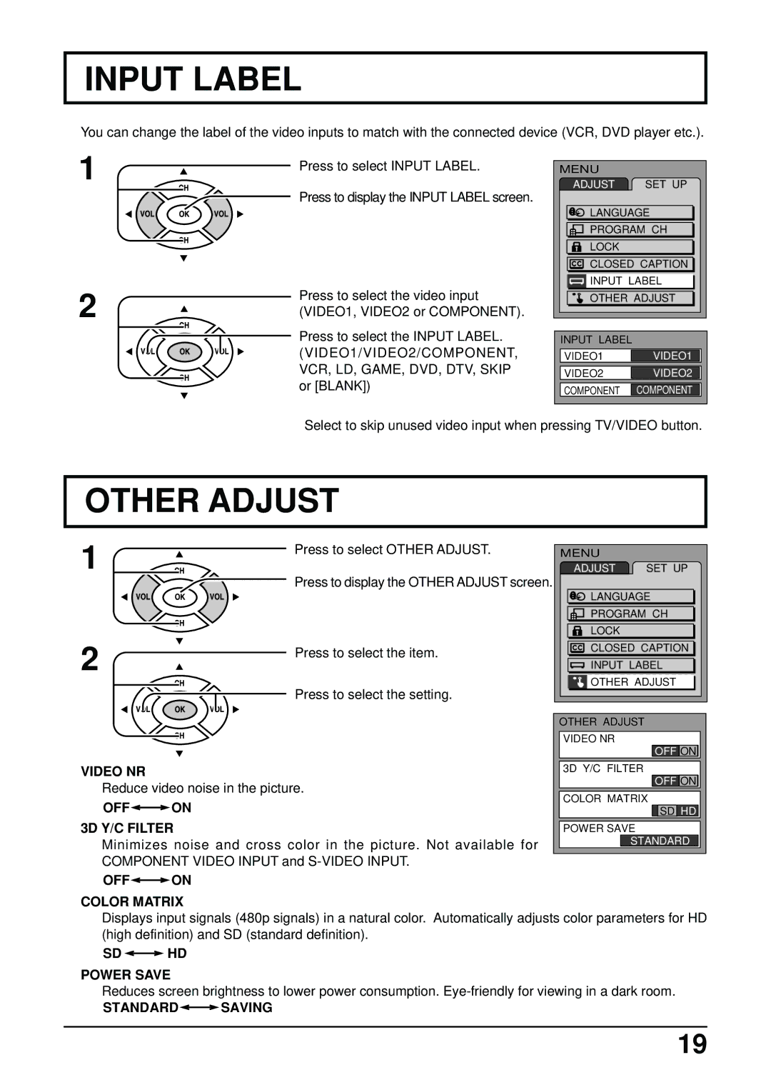 Panasonic TC-14LA2 manual Input Label, Other Adjust 