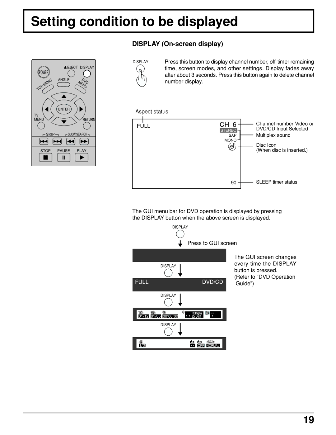 Panasonic TC 15LV1 manual Setting condition to be displayed, Display On-screen display 