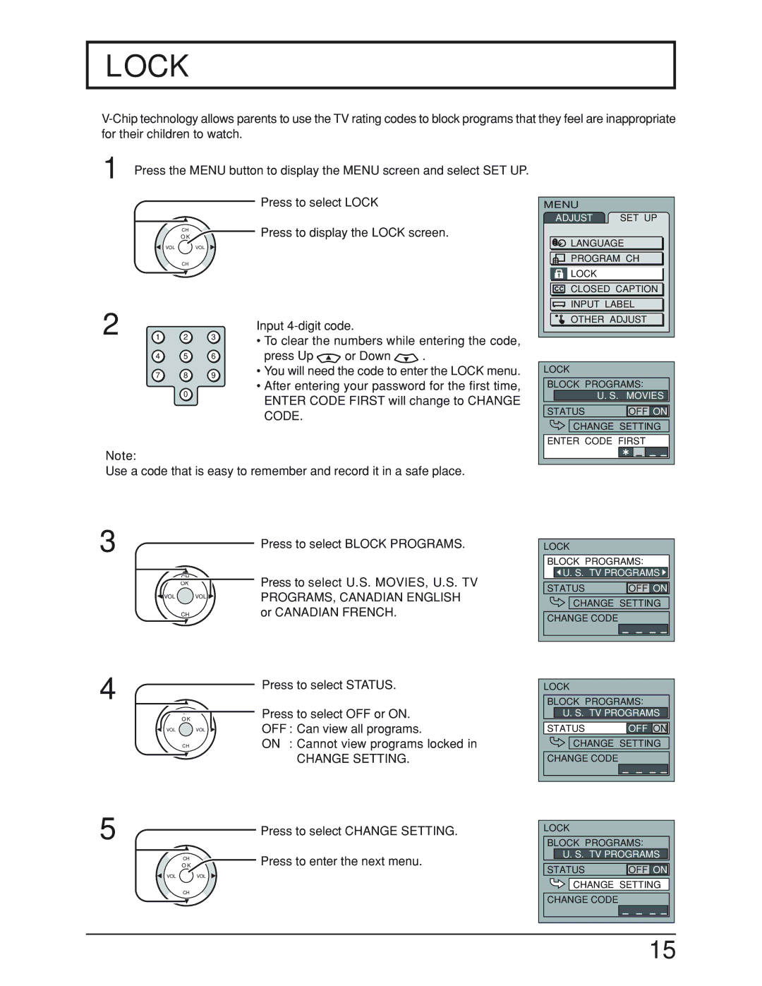 Panasonic TC 19LX50, TC-19LE50 manual Lock, Change Setting 