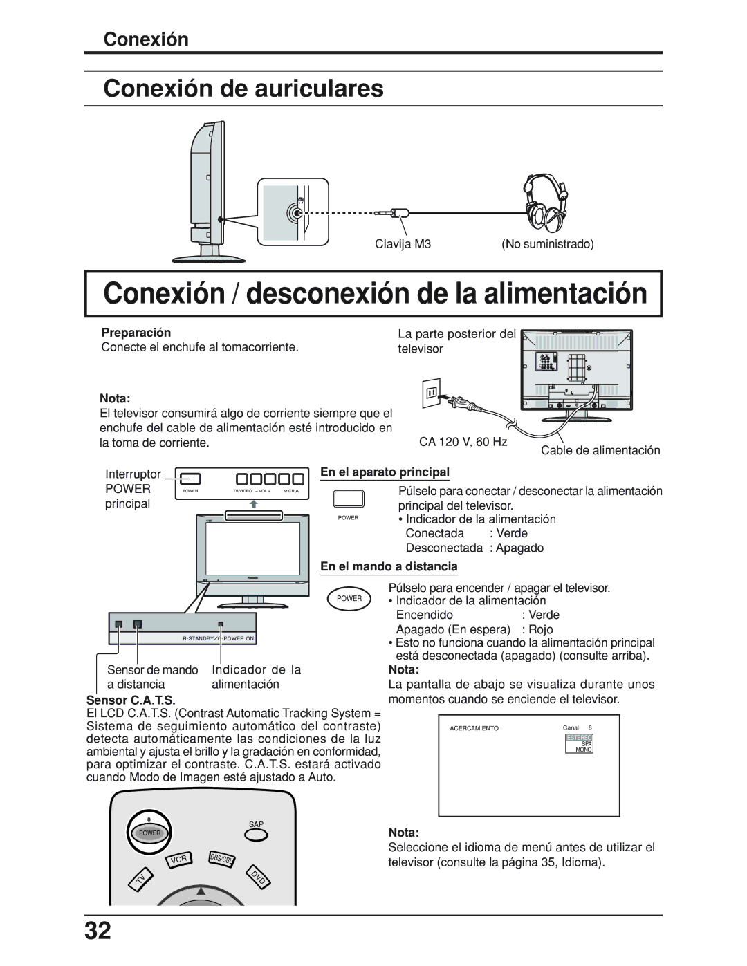 Panasonic TC-19LE50, TC 19LX50 manual Conexión / desconexión de la alimentación, Conexión de auriculares 