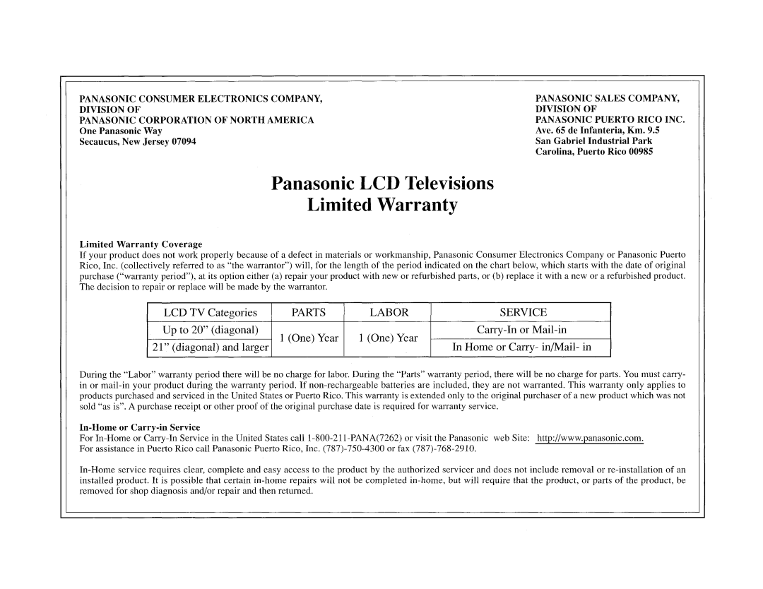 Panasonic TC-19LE50, TC 19LX50 manual 