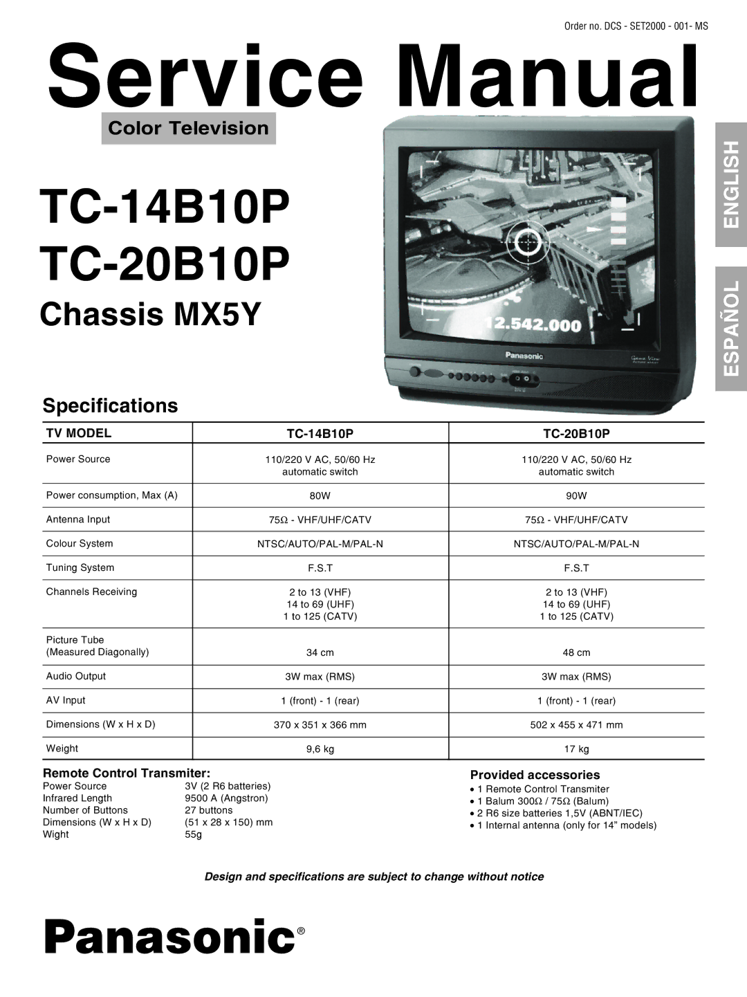 Panasonic service manual TC-14B10P TC-20B10P, TV Model 